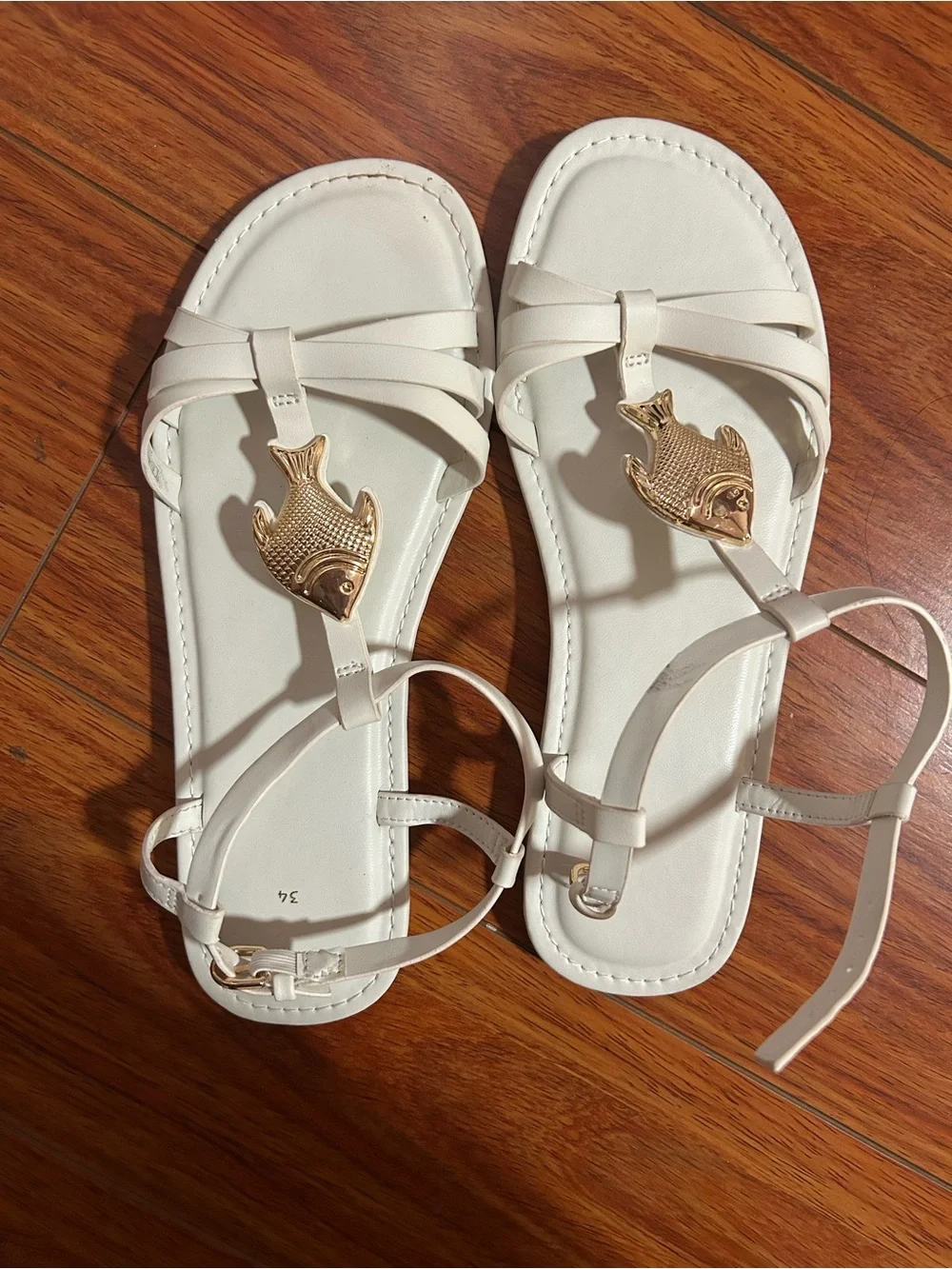 Zara White Girls Fish-Accent T-Strap Sandals